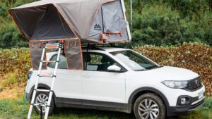 Volkswagen T-Cross rooftop tent with ladder